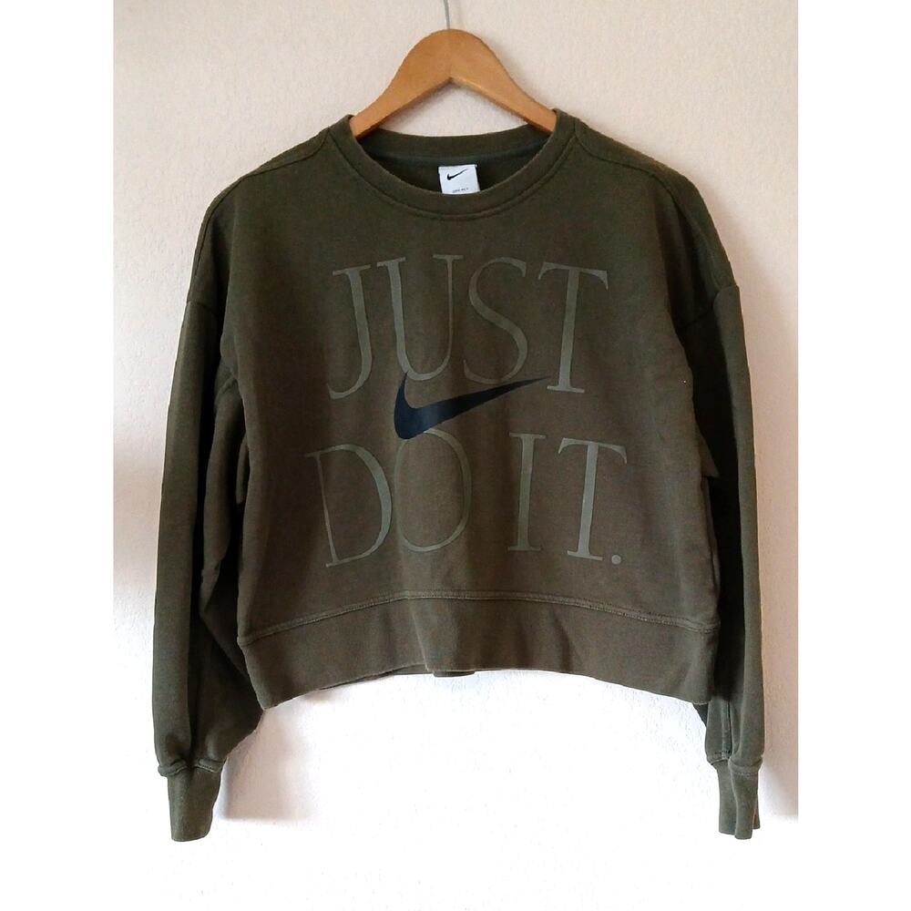 Nike Olive Green Cropped Oversized Just Do It Sweatshirt